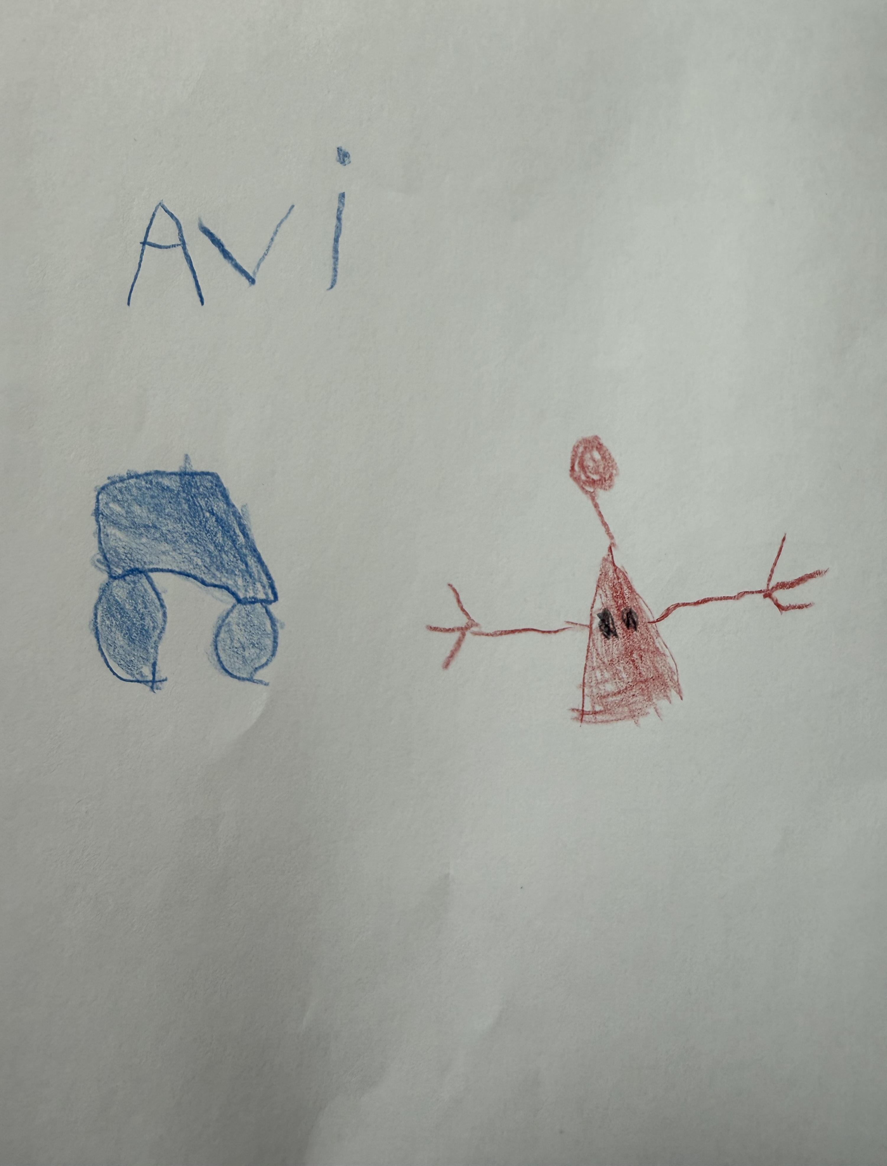 Child's drawing of alien and police car